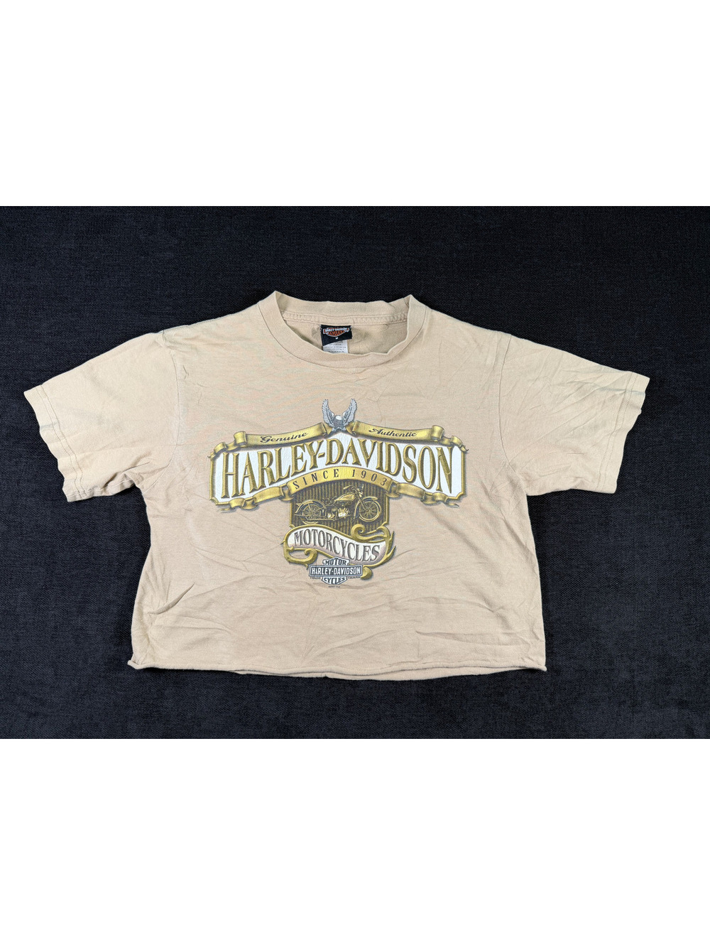 Harley-Davidson Vintage Beige Crop T-Shirt Size M - Picture 1 of 6